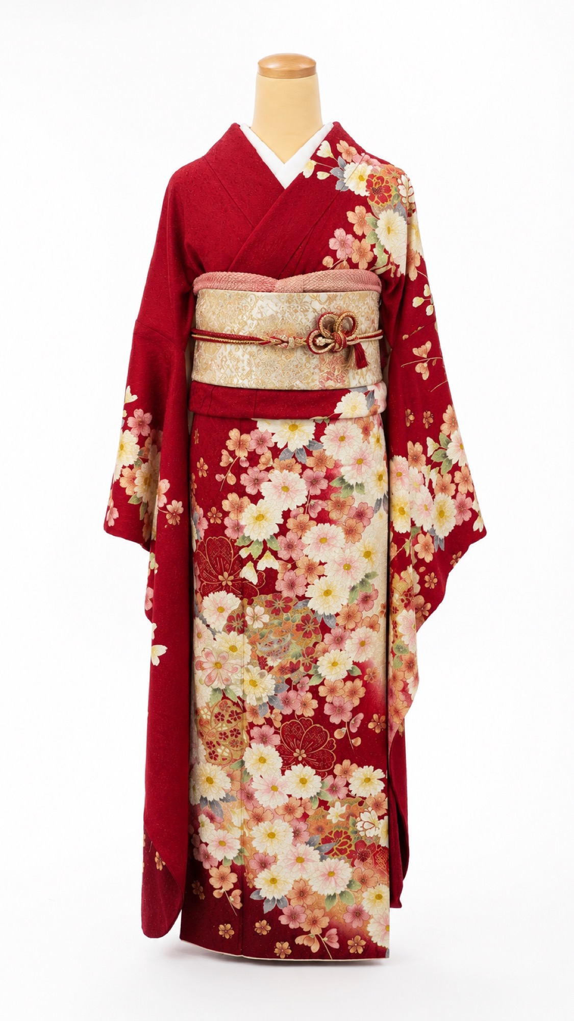 プレミアム振袖 FP-101 深紅に桜と菊の花々
