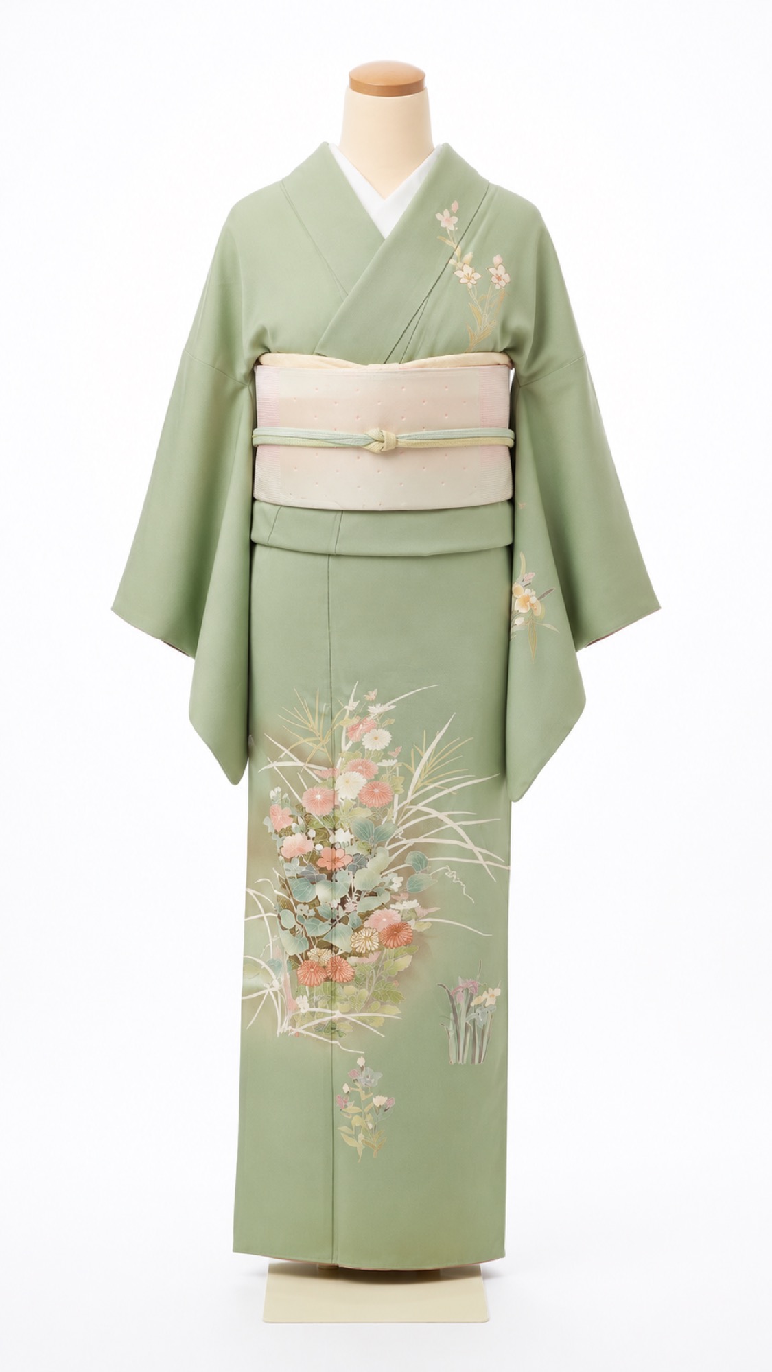 訪問着 プレミアプラン P-102 若草色 秋草の花々